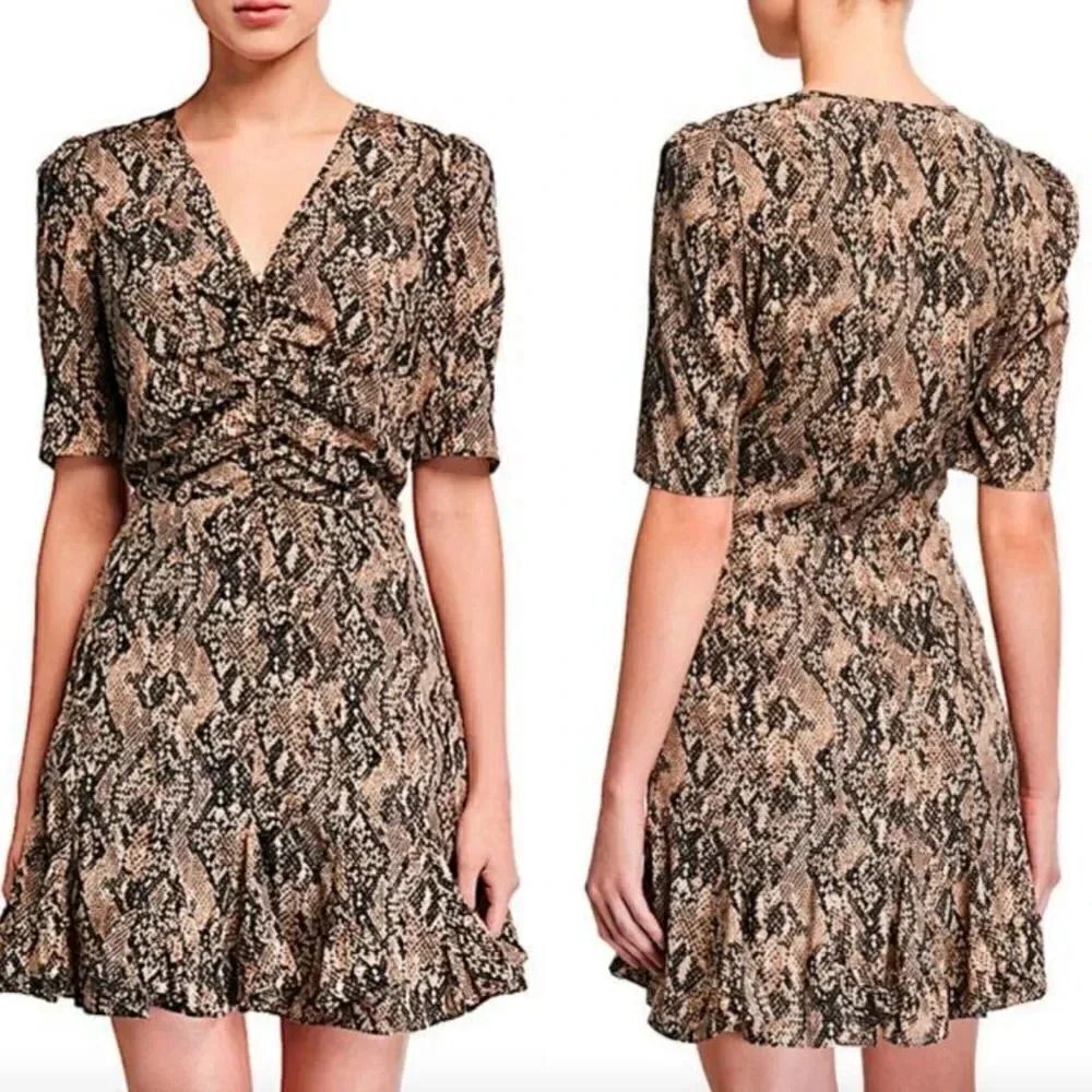 VERONICA BEARD | Ried Snake Print Silk Ruffle Dress 0